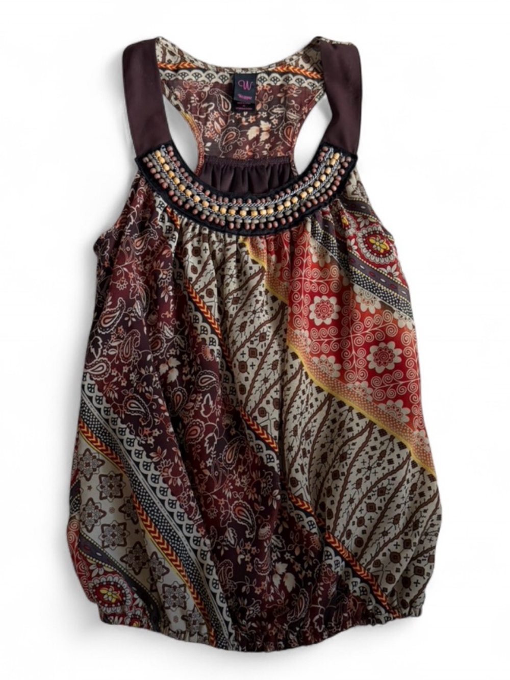 Wrapper Multicolor Paisley Beaded Racerback Tank Top